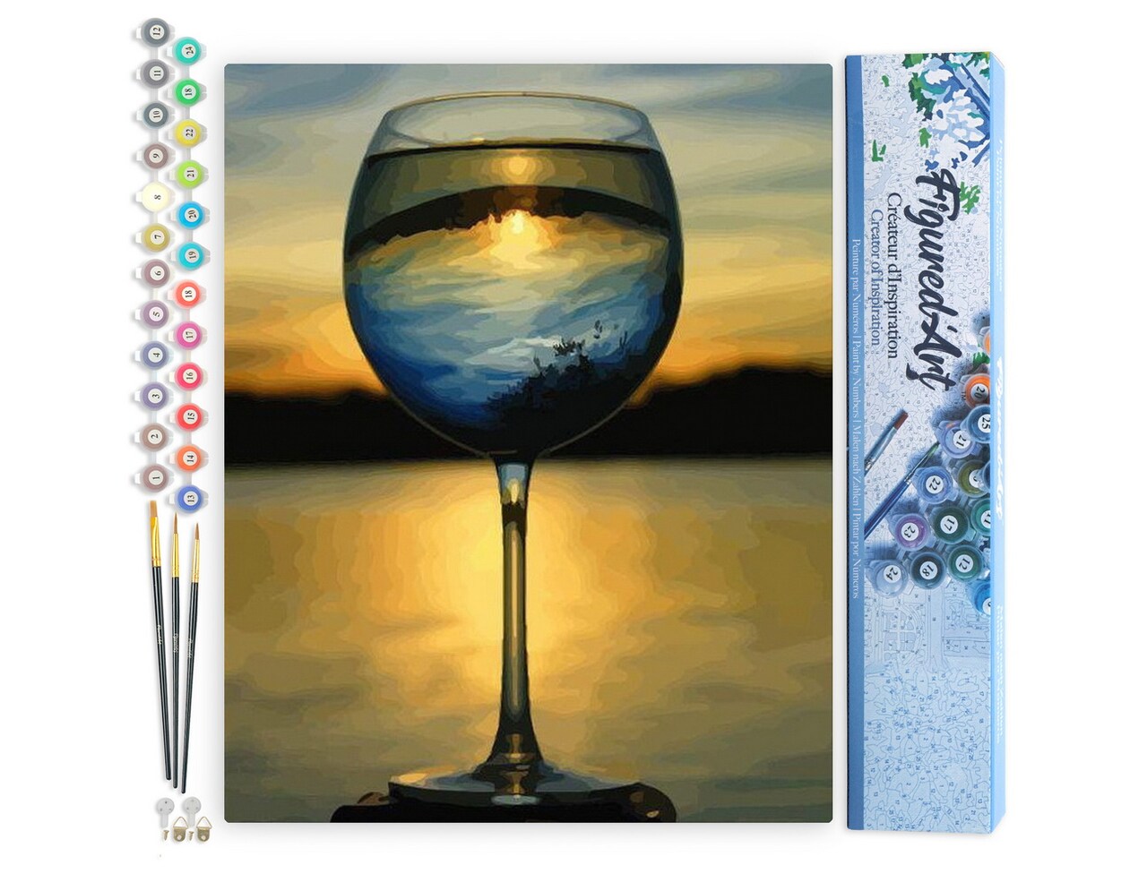 Figured'Art Paint by Numbers for Adults Wine Glass and Nice View 16"x20" - Craft Art Painting DIY Kit Rolled Canvas without frame